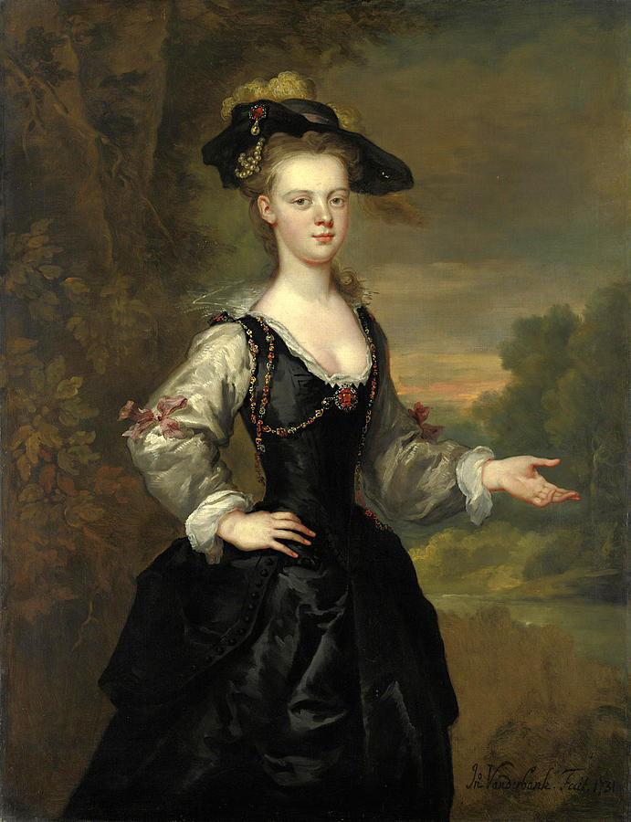 Portrait of a Young Woman with Hat and Black Dress Painting by John Vanderbank