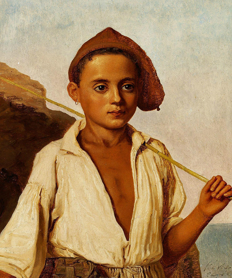 Portrait of a Youngfisher Boy from Capri Painting by Christen Kobke