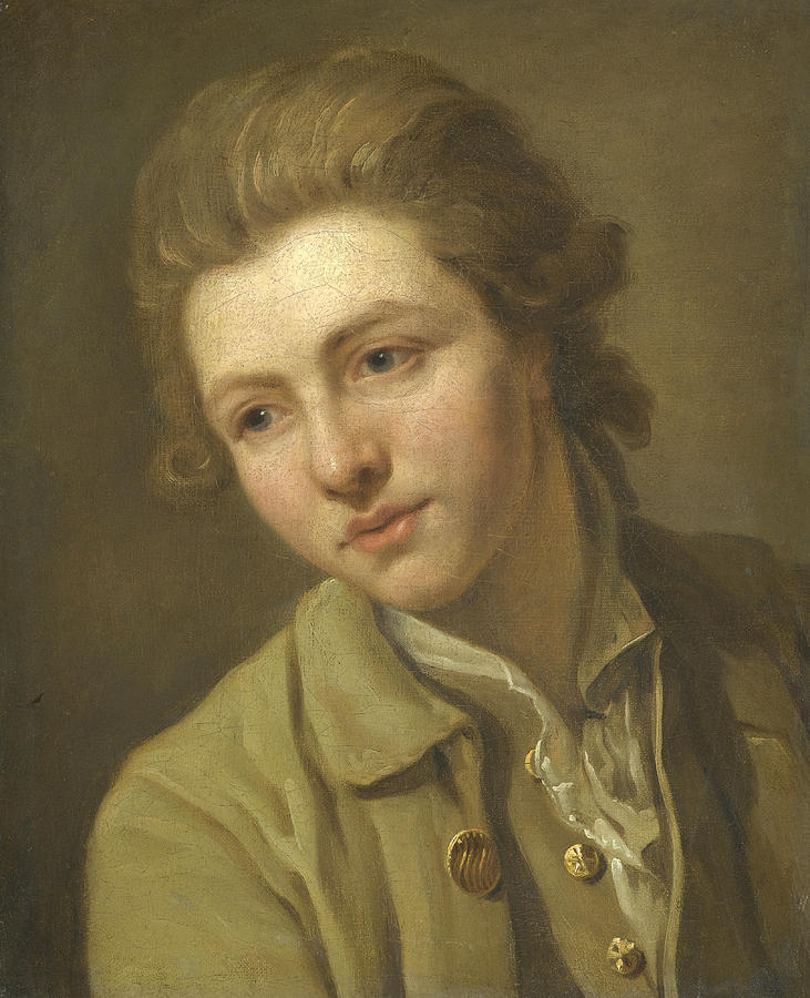 Portrait of a Youth Head and Shoulders wearing a Brown open-Necked Shirt Painting by Circle of Nicolas Bernard Lepicie