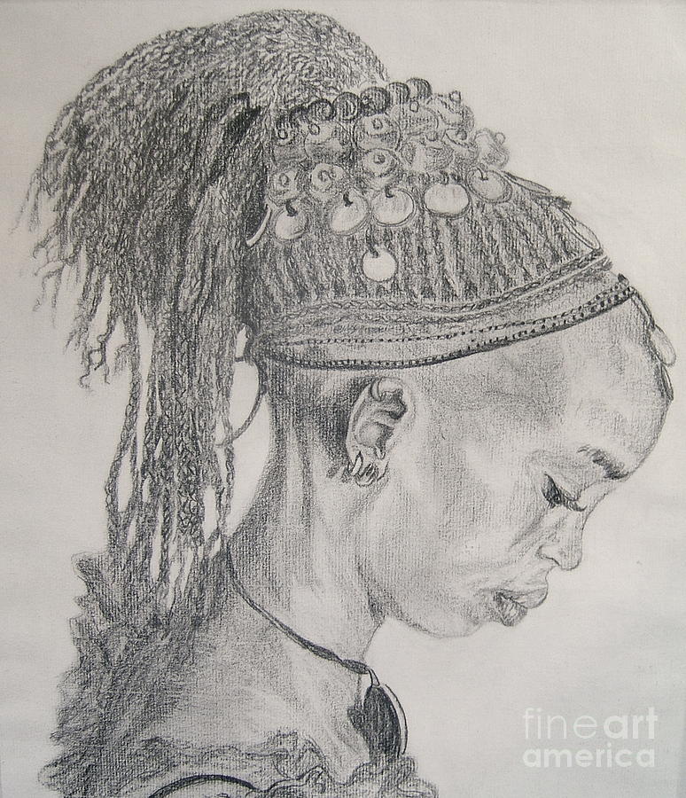 Portrait of African Girl Drawing by Nancy Rucker