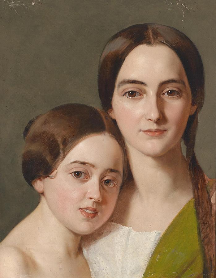 Portrait of Alexandrine Pazzani and her Cousin Caroline von Saar Painting by Carl von Saar