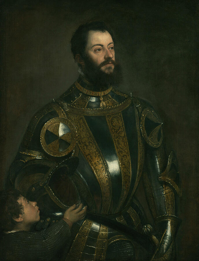 Portrait of Alfonso dAvalos, Marquis of Vasto, in Armor with a Page, from 1533 Painting by Titian