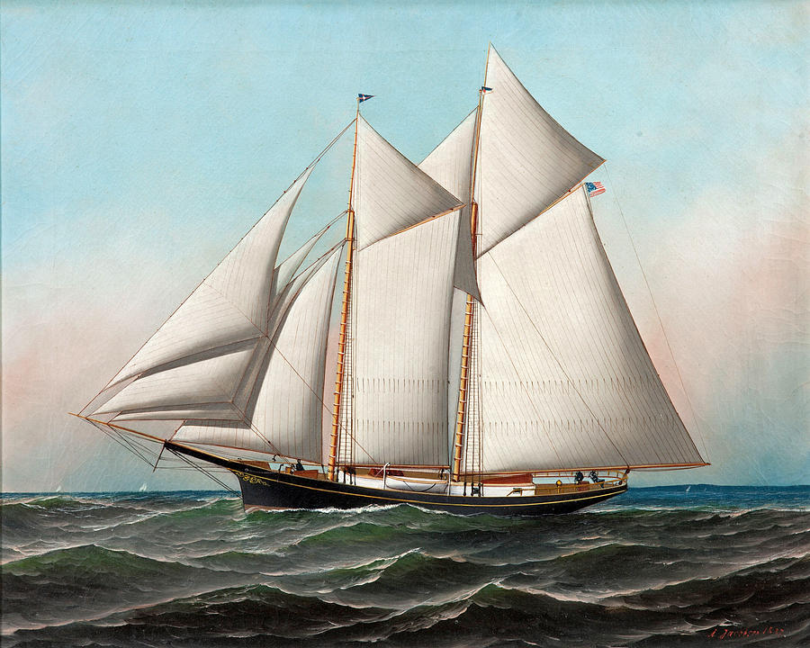 Portrait of an American Yacht Flying Flag of NY Yacht Club  Painting by Antonio Nicolo Gasparo Jacobsen