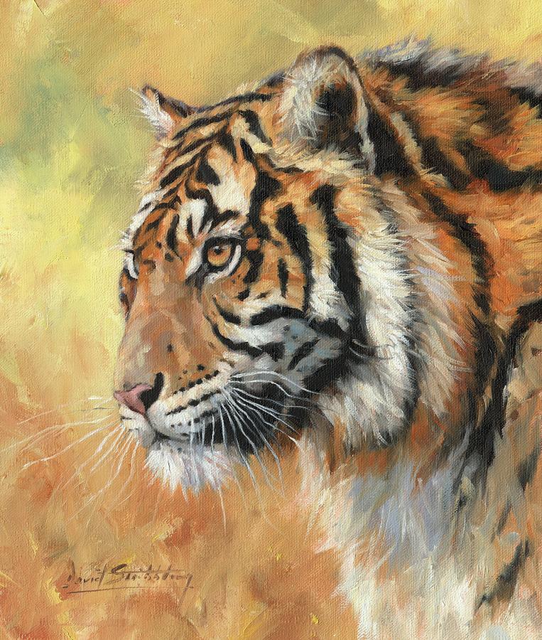 Tiger Painting - Portrait of an Amur Tiger by David Stribbling