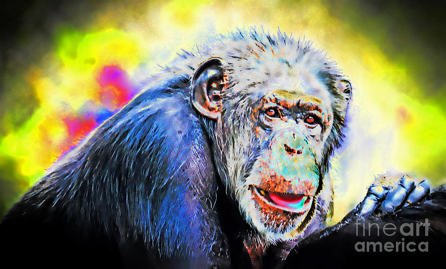 Portrait of an Elderly Chimpanzee Fade to Black altered version Digital Art by Jim Fitzpatrick