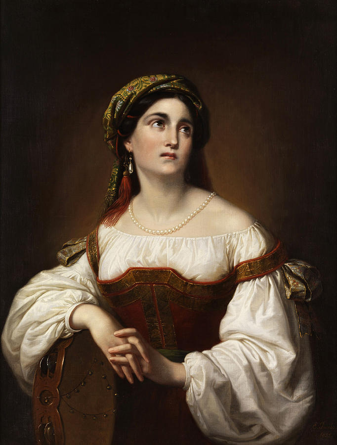 Portrait of an Italian Woman with Tambourine Painting by Paul Emil Jacobs