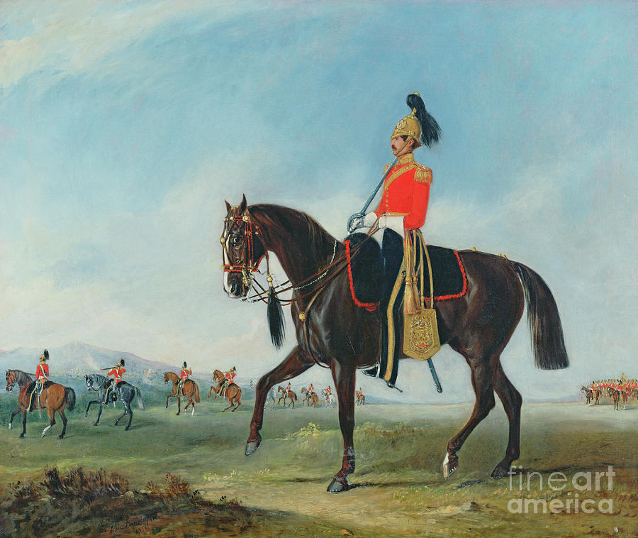 Portrait of an Officer of the third Dragoon Guards with Other Members of the Regiment Beyond Painting by John E Ferneley