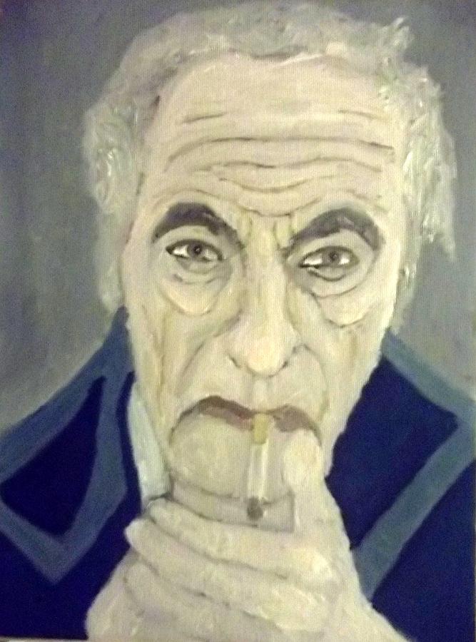 Portrait of an Old Man Smoking a Cigarette Painting by Peter Gartner