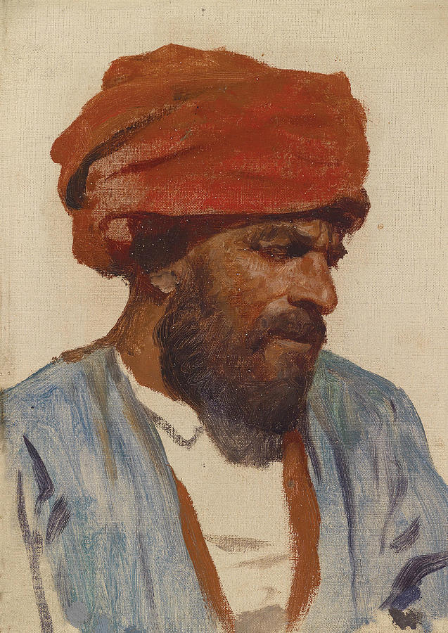 Portrait of an oriental man Painting by Leopold Muller