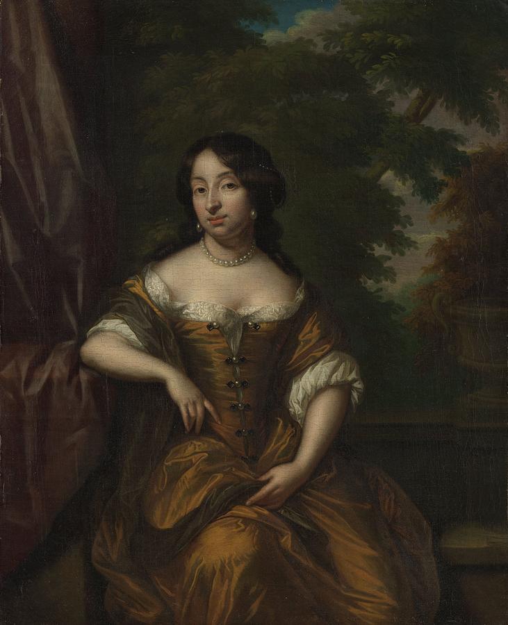 Portrait of Anna Maria Hoeufft 1646-1715, wife of Jan Boudaen Courten, Caspar Netscher, 1690 - 1753 Painting by Celestial Images