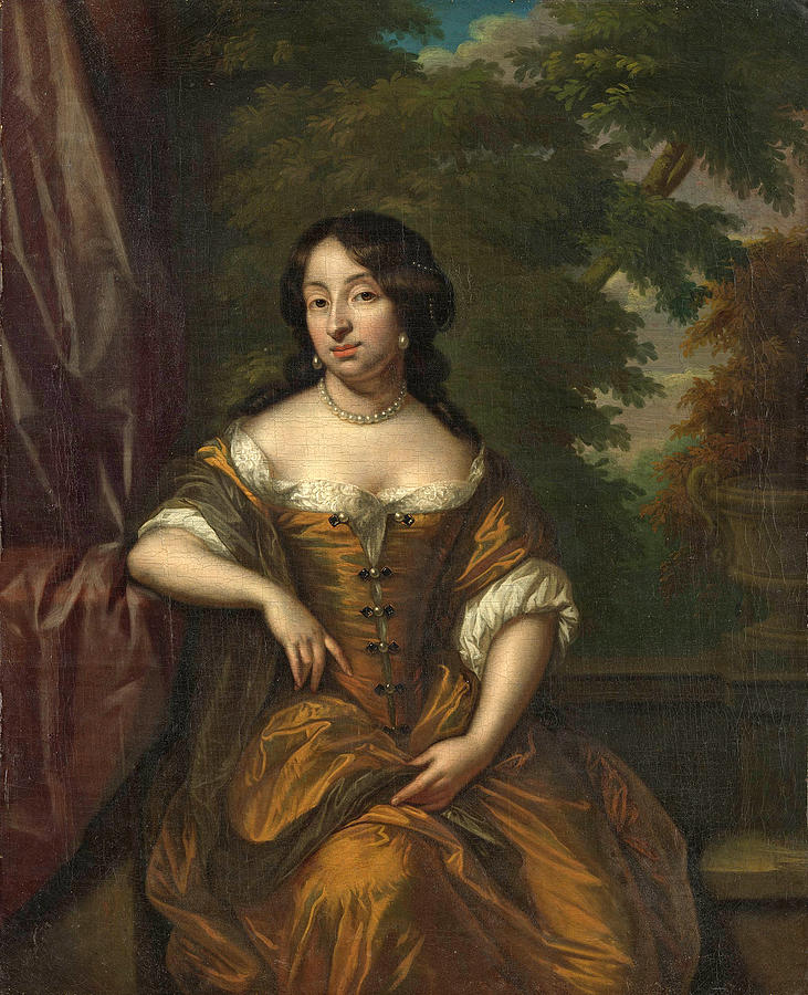 Portrait of Anna Maria Hoeufft Wife of Jan Boudaen Courten Painting by Philip van Dijk