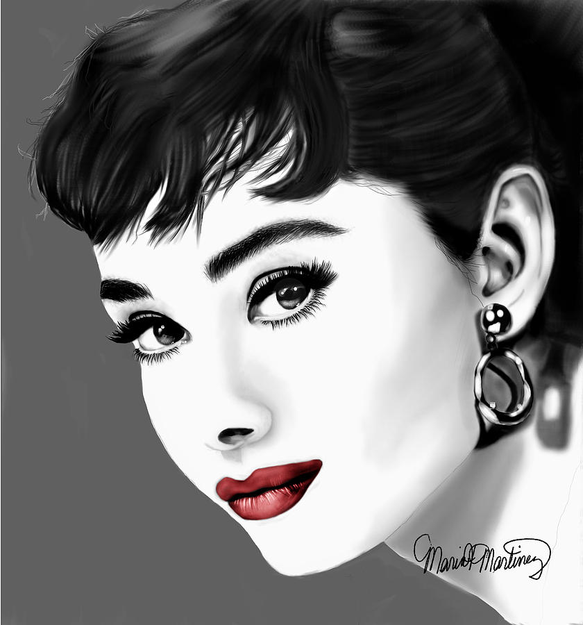 Portrait Of Audrey Hepburn Red Lips Digital Art by Maria T Martinez