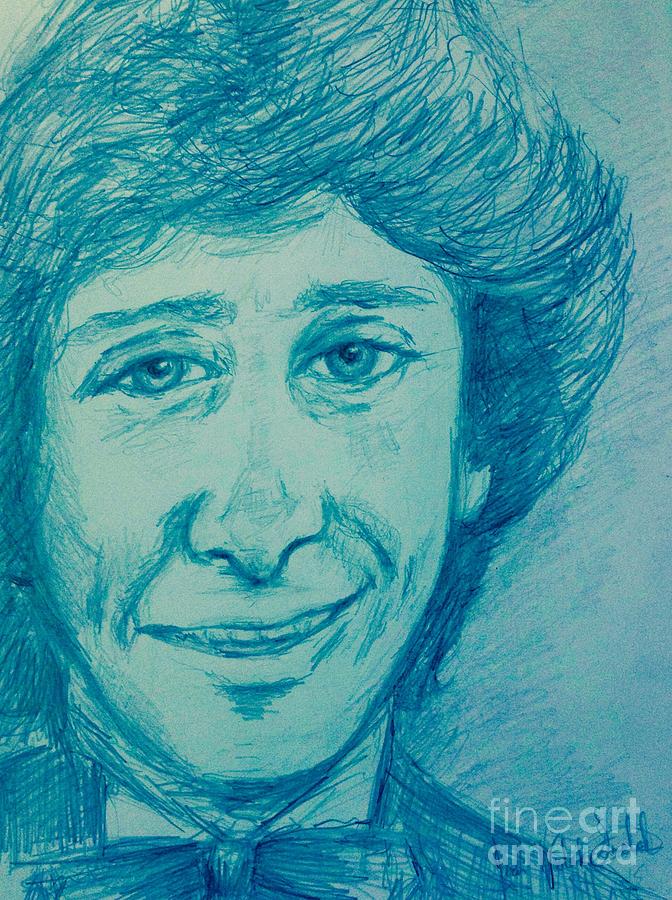 Portrait of Barry Manilow in Blue Drawing by Joan-Violet Stretch