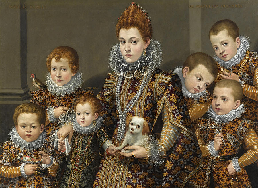 Portrait of Bianca degli Utili Maselli wife of the nobleman Pierino Maselli with six of her children Painting by Lavinia Fontana