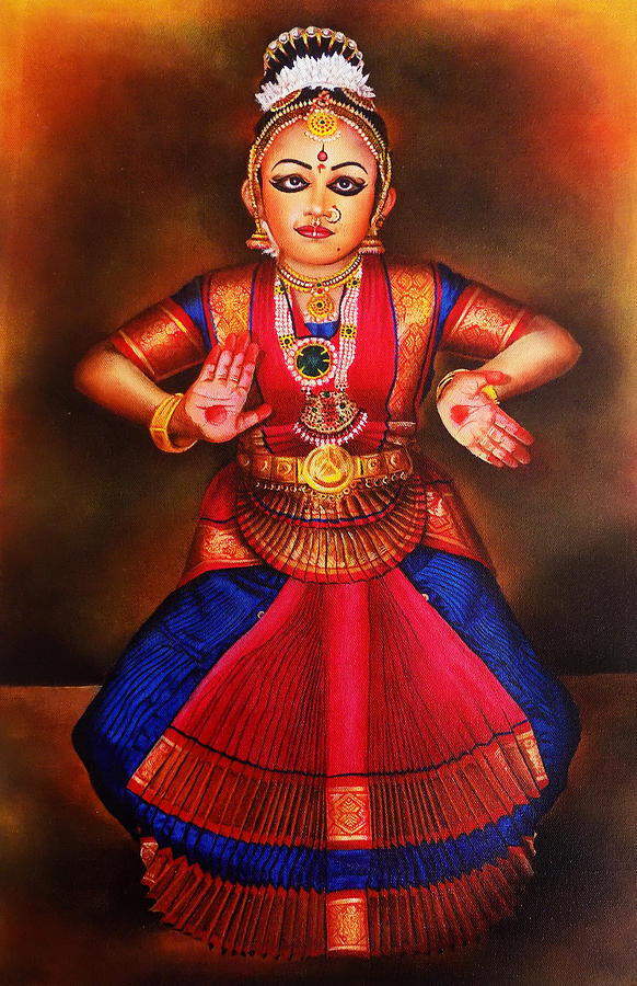 Portrait Painting - Portrait of Cute Girl in Bharathanatyam Posture by Asp Arts