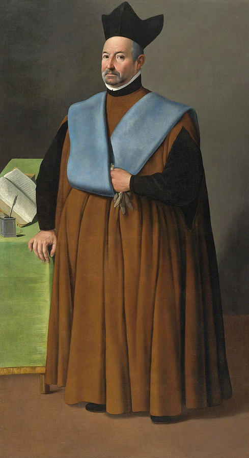 Portrait of Doctor Juan Martinez Serrano full length Painting by Francisco de Zurbaran