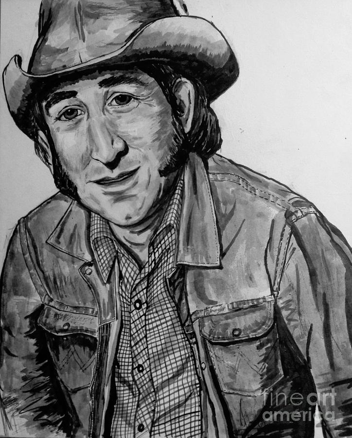 Portrait Of Don Williams BW Painting by Joan-Violet Stretch