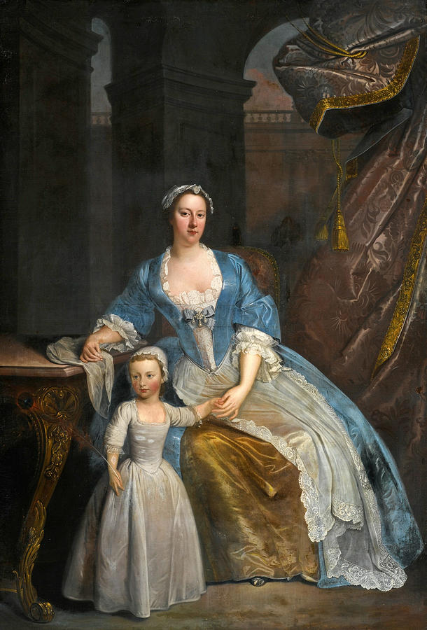 Portrait of Elizabeth Beckford full-length seated in a loggia with her Son Peter Painting by Attributed to William Verelst