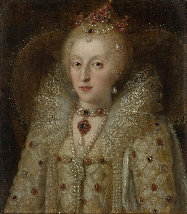 Portrait of Elizabeth I, Queen of England, 1550 - 1599 Painting by Vincent Monozlay