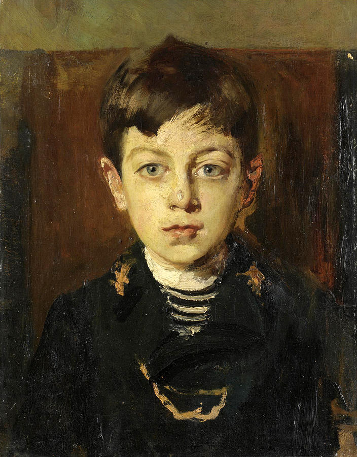Portrait Of Enrico Petiti As A Young Boy Painting by Cesare Tallone