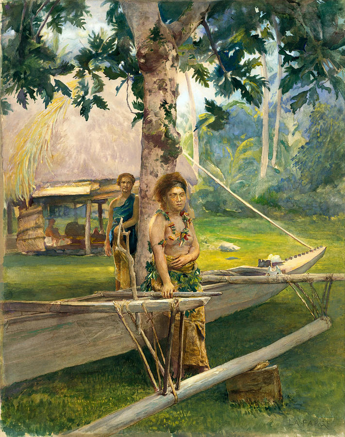 Portrait of Faase the Taupo or Official Virgin of Fagaloa Bay and Her Duenna. Samoa Drawing by John LaFarge