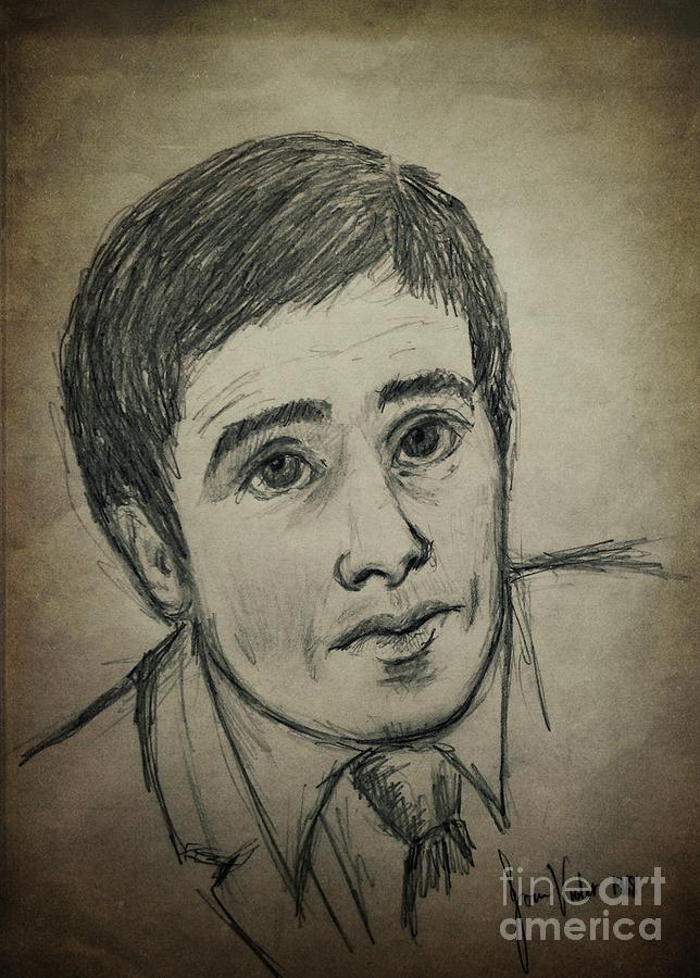 Portrait of Frank in Sepia Drawing by Joan-Violet Stretch