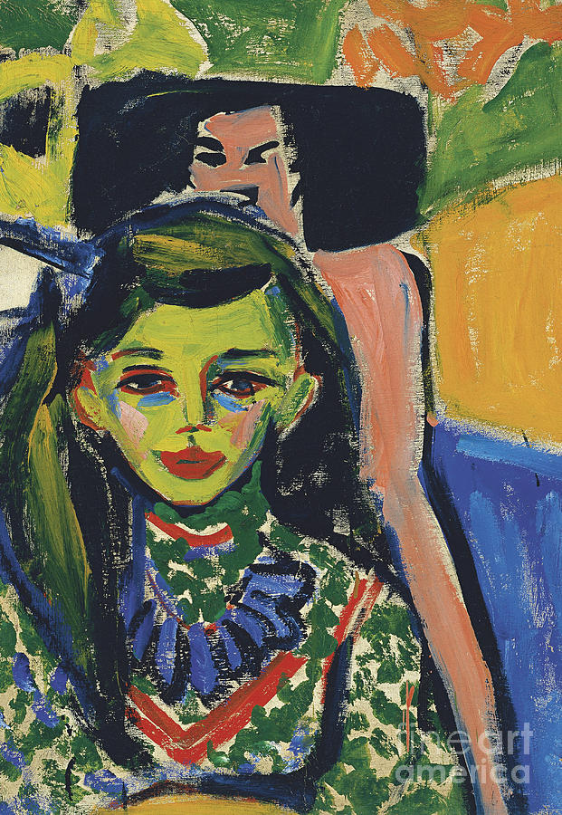 Portrait of Franzi in front of carved chair Painting by Ernst Ludwig Kirchner