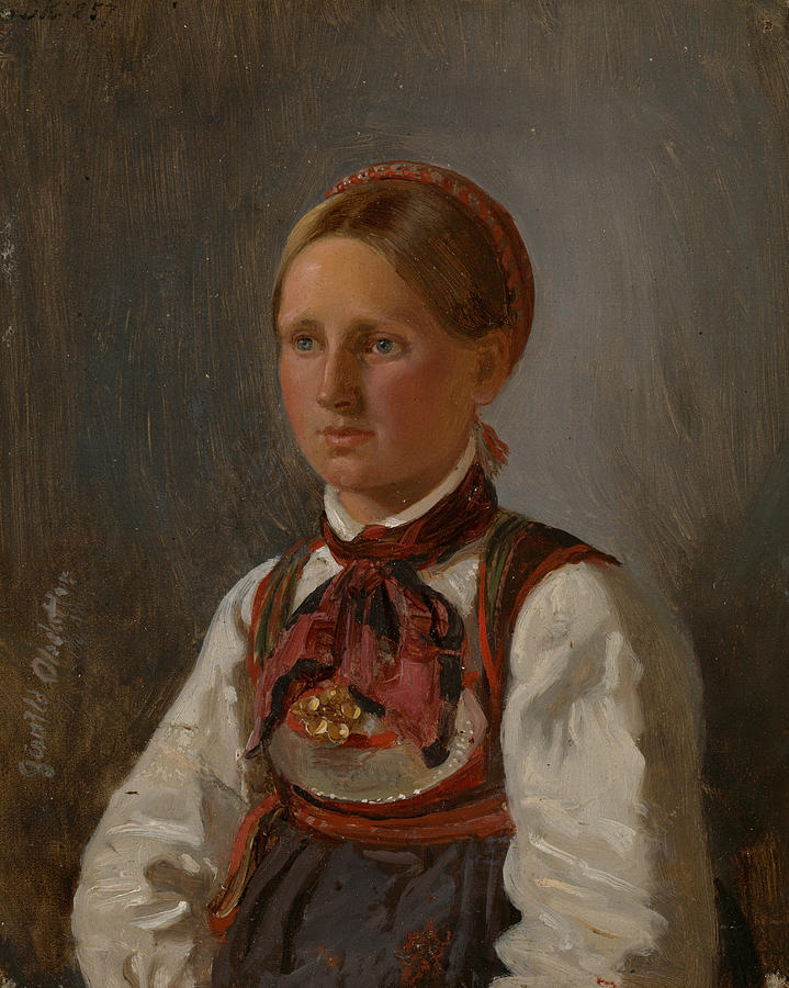 Portrait of Gunild Olsdatter from Tinn Painting by Adolph Tidemand
