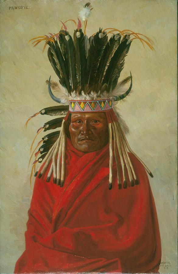 Portrait of Hawgone - Silver Horn - Kiowa chief Painting by Celestial Images