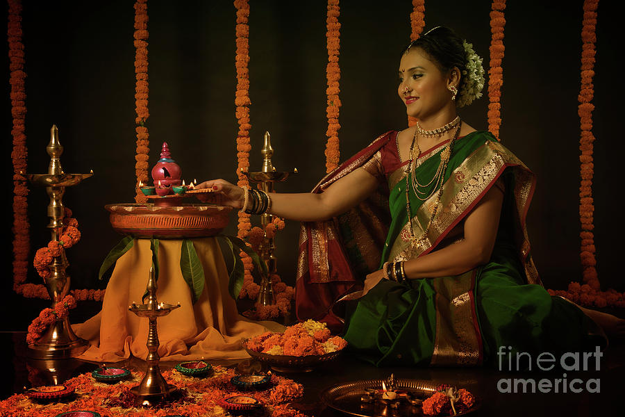 Portrait of Indian Woman Celebrating Diwali Festival Photograph by Kiran Joshi