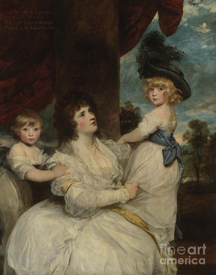 Joshua Reynolds Painting - Portrait of Jane, Countess of Harrington, with her Sons, the Viscount Petersham and the Honorable Li by Joshua Reynolds