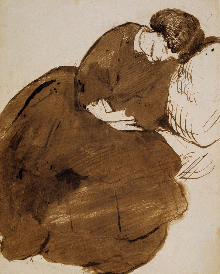 Portrait of Jane Morris Asleep on a Sofa Drawing by Dante Gabriel Rossetti