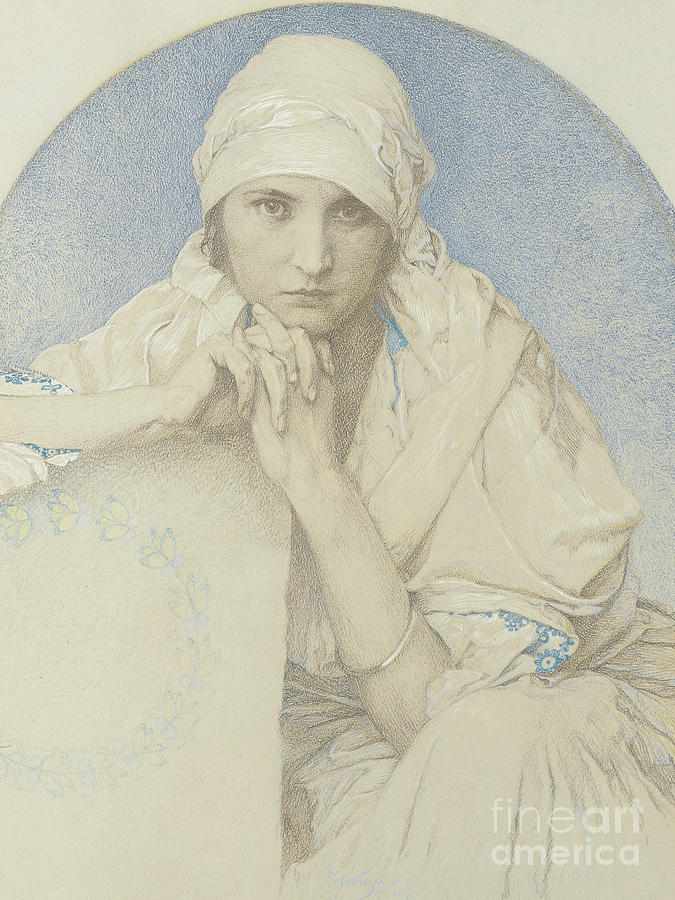 Portrait of Jaroslava  Jarca, daughter of the artist, 1929 Drawing by Alphonse Marie Mucha