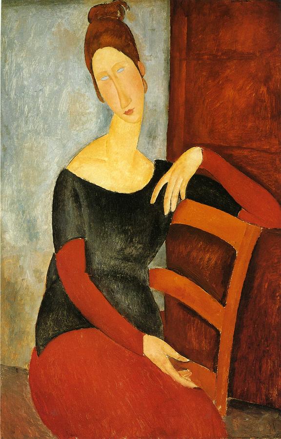 Amedeo Modigliani Painting - Portrait Of Jeanne Hebuterne On Red Chair by Amedeo Modigliani