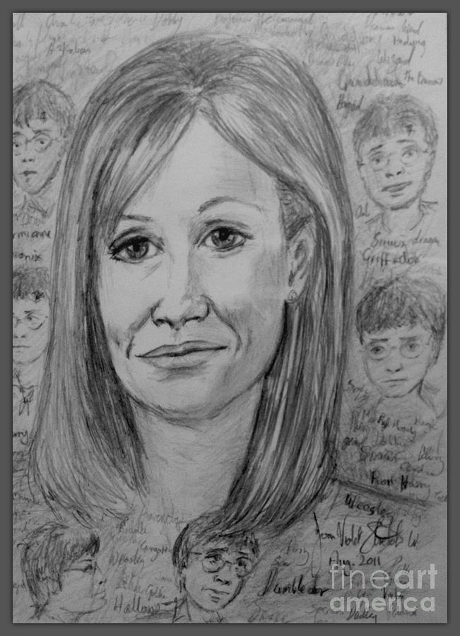 Portrait of J K Rowling 3 Drawing by Joan-Violet Stretch