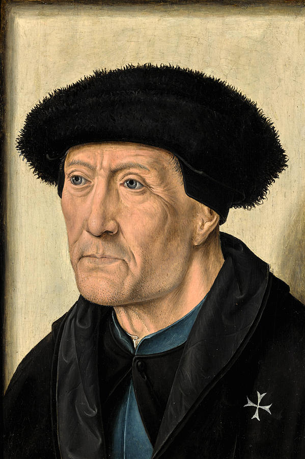 Portrait of kinght of order of St.John of Jerusalem in a fur hat bust length Painting by German School