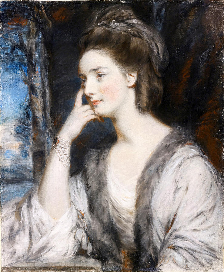Portrait of Lady Watkin Williams-Wynn Half-Length in a White Dress Drawing by Daniel Gardner