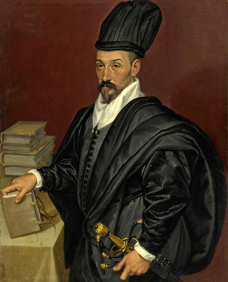 Portrait of Lope Varona di Villanahue of Burgos half length with a book in his right hand Painting by Bartolomeo Passerotti