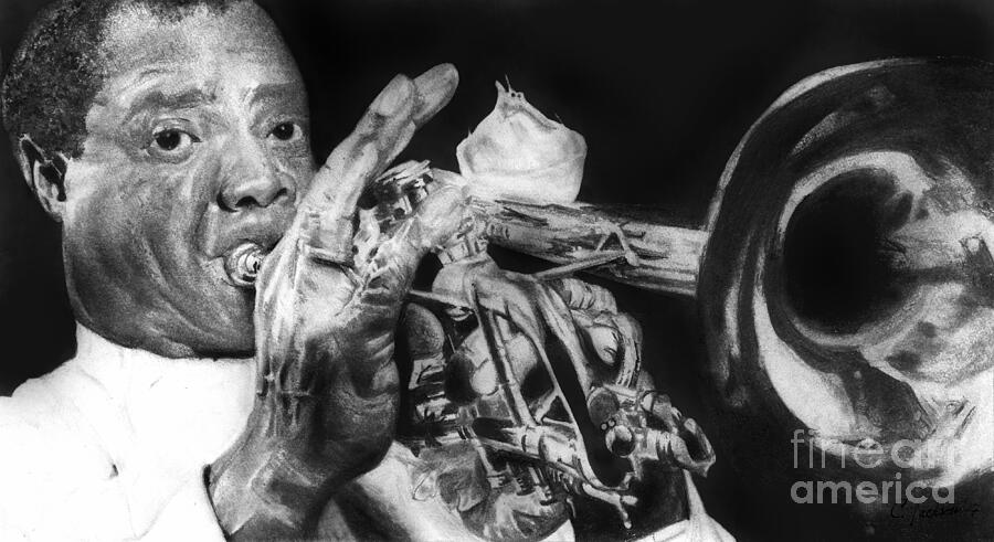 Jazz Portrait Drawing - Portrait of Louie Armstrong by Carrie Ann Jackson Jazz Portrait Drawing - Portrait of Louie Armstrong by Carrie Ann Jackson
