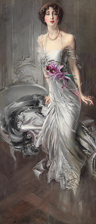 Flower Painting - Portrait of Madame Eugene Doyen by Giovanni Boldini