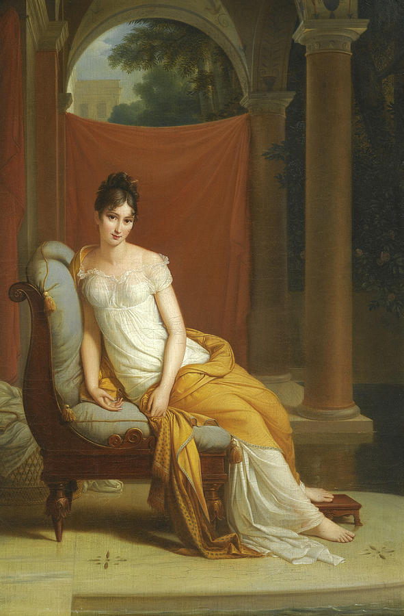 Portrait of Madame Recamier seated in a Classical Interior Painting by Alexandre-Evariste Fragonard