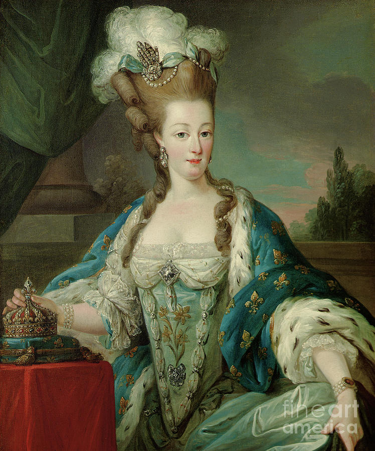 Portrait of Marie-Antoinette, half-length, in coronation robes Painting by Carle Vanloo