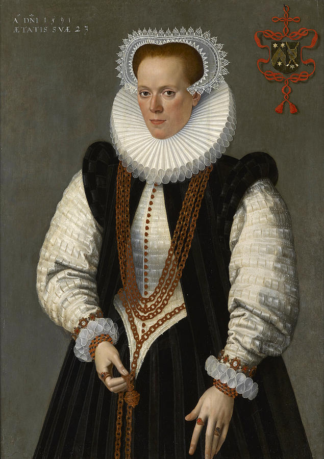 Portrait of Marie de Huelstre wife of Willem van Vyve Painting by Frans Pourbus the Younger