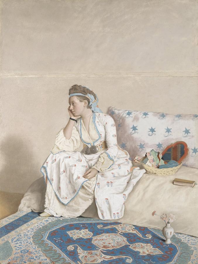 Portrait of Marie Fargues, wife of the artist, in Turkish costume, Jean-Etienne Liotard, 1756 - 1758 Painting by Celestial Images