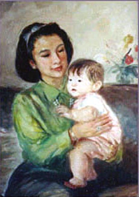 Portrait Of Mother And Child Painting by Ji-qun Chen