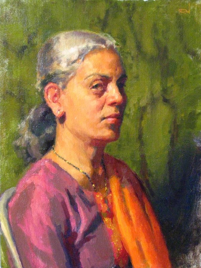 Portrait Painting - Portrait of mother by Snehal Page