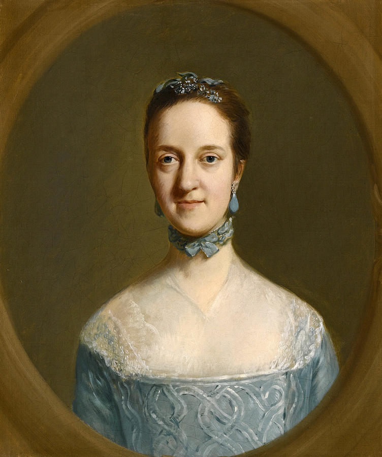 Portrait of Mrs Elizabeth Edgar Half-Length wearing a Blue Dress Painting by Thomas Gainsborough