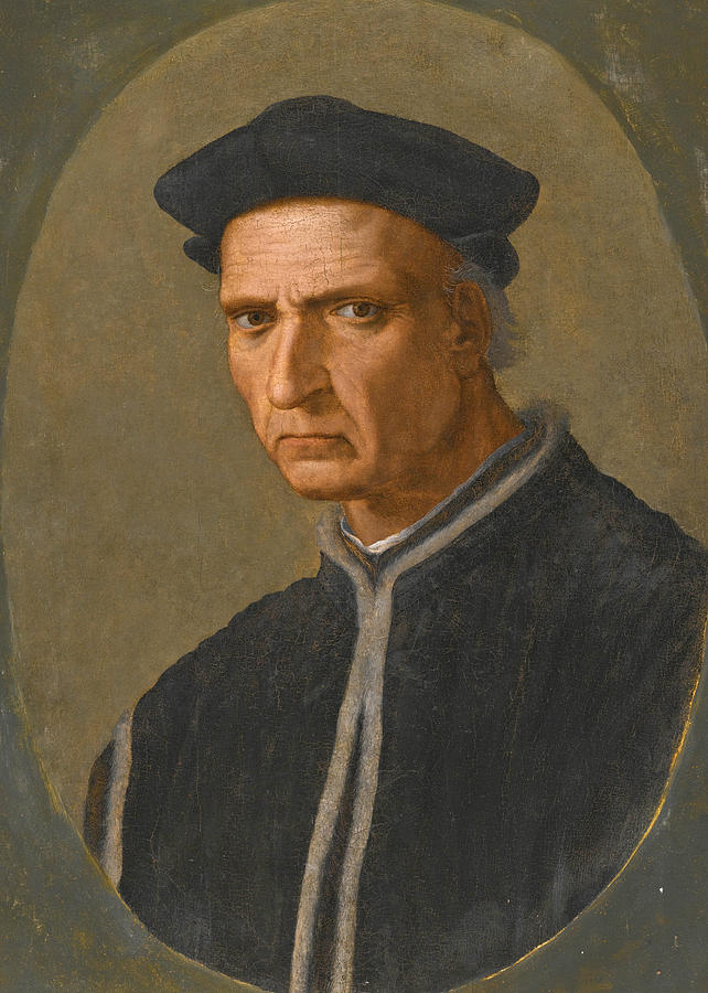 Portrait of Piero Soderini half length wearing a black coat and a black hat Painting by Ridolfo Ghirlandaio