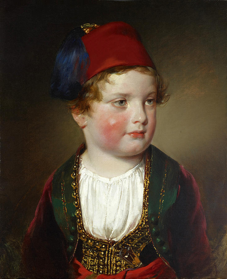Portrait of Prince Victor Odescalchi  in Greek costume at the age of five Painting by Friedrich von Amerling