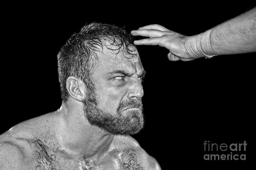 Portrait of Pro Wrestler Timothy Thatcher III black and white version Photograph by Jim Fitzpatrick